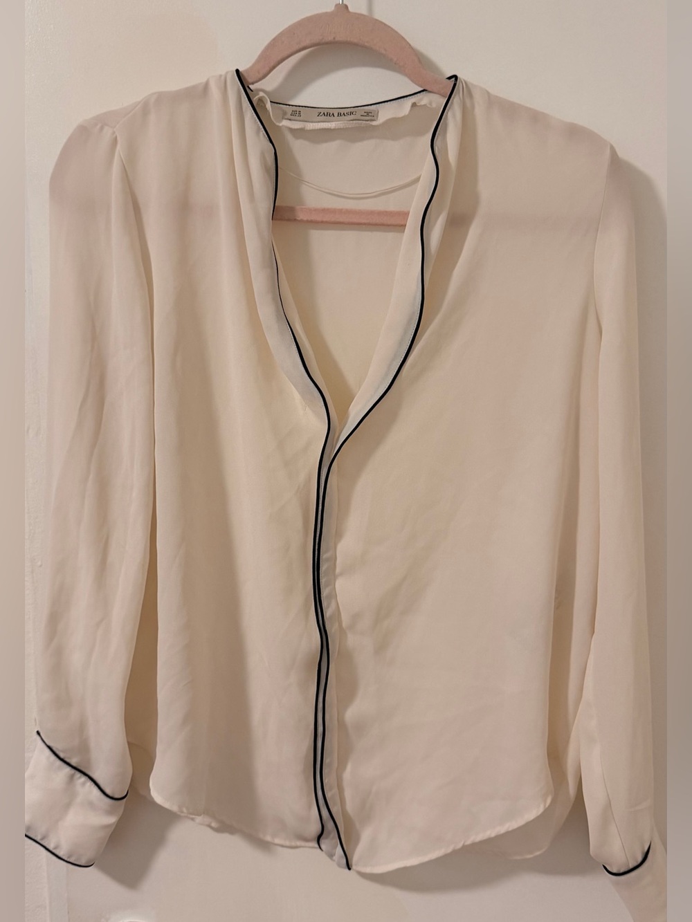 Zara Cream Blouse with Black Contrast Piping